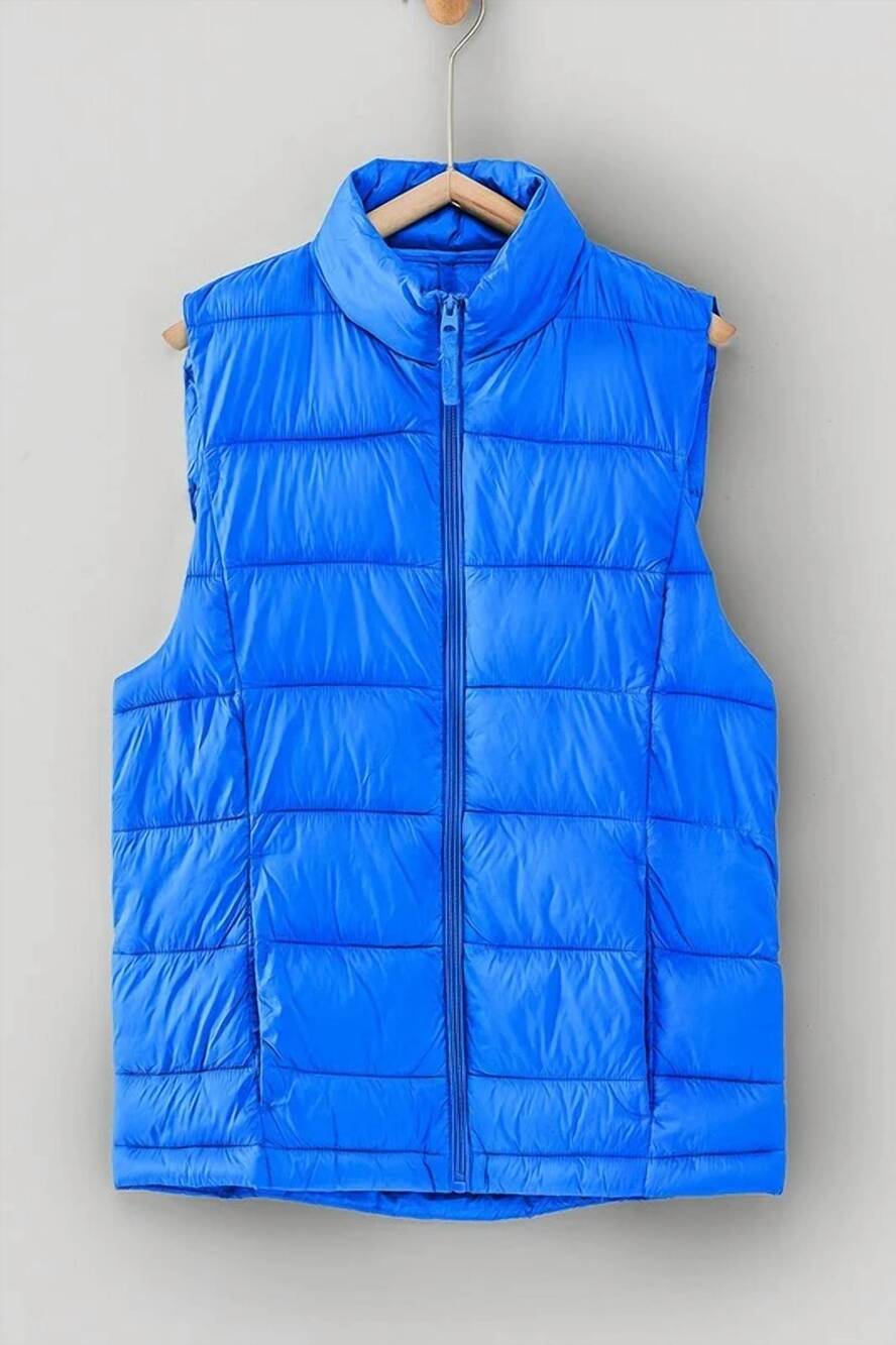 NEW TREND:NOTES women's quilted stand collar zip up warm puffer vest in blue